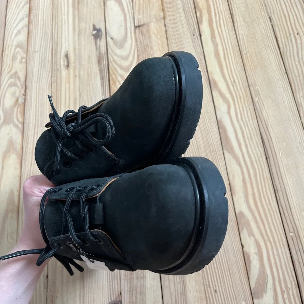 Timberland Waterproof Black Leather Oxford Lug Sole Mens 8 Shoes utility worn 1x